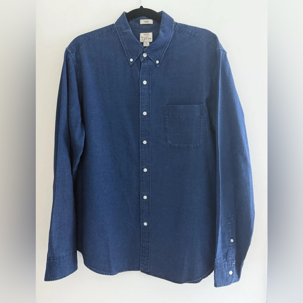 J.Crew Indigo-Dyed Oxford Long Sleeve Button Up Shirt Indigo Denim